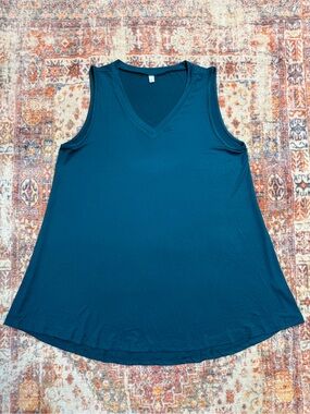 Teal V-Neck Flowy Tunic Tank Top Size Large